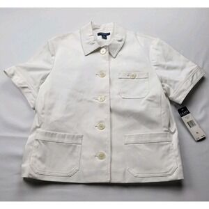 Chaps White Short Sleeve Button Front Jacket Women's XL